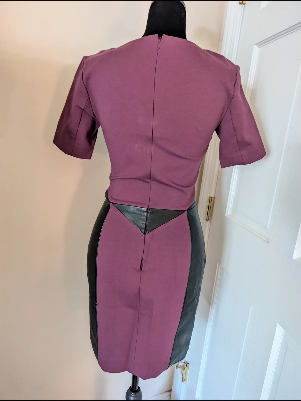 Rebecca Minkoff Lambskin Leather Colorblock V-Neck Sheath Dress Plum 2